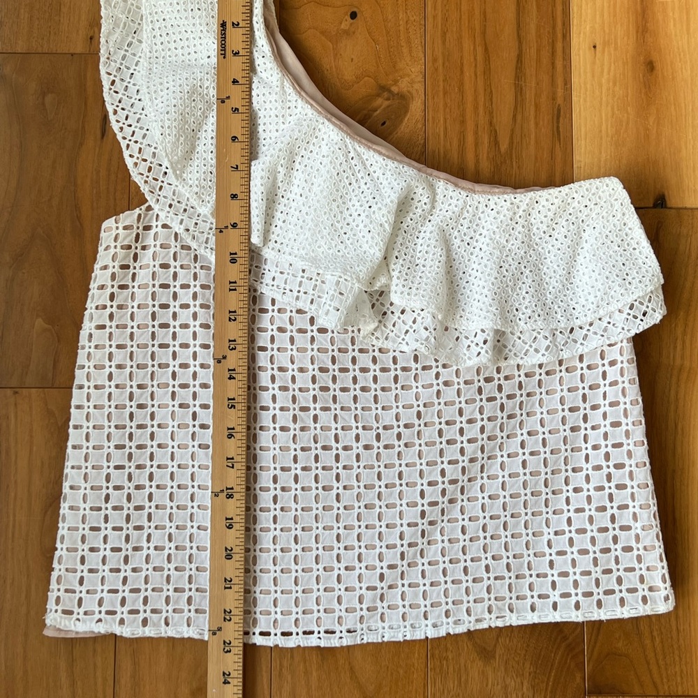 J. Crew One-Shoulder Ruffle Eyelet Top. Size 8 - Picture 13 of 13